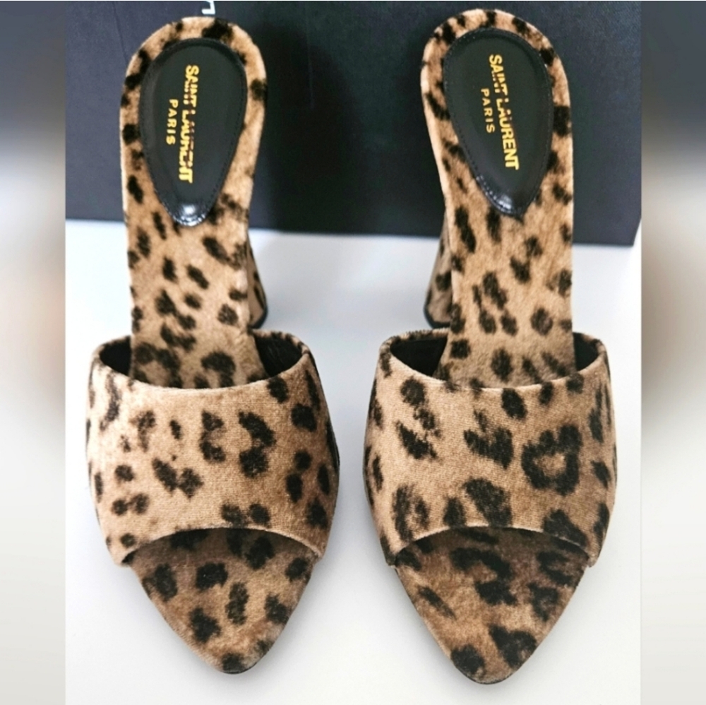 Saint Laurent Suite Heeled Mules in Leopard Velvet Velour - Picture 10 of 15